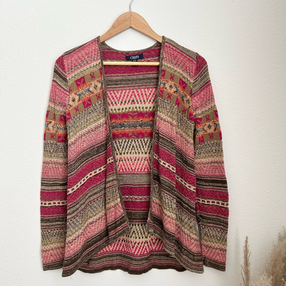 Chaps Linen Blend Striped Whimsical Cardigan - Small